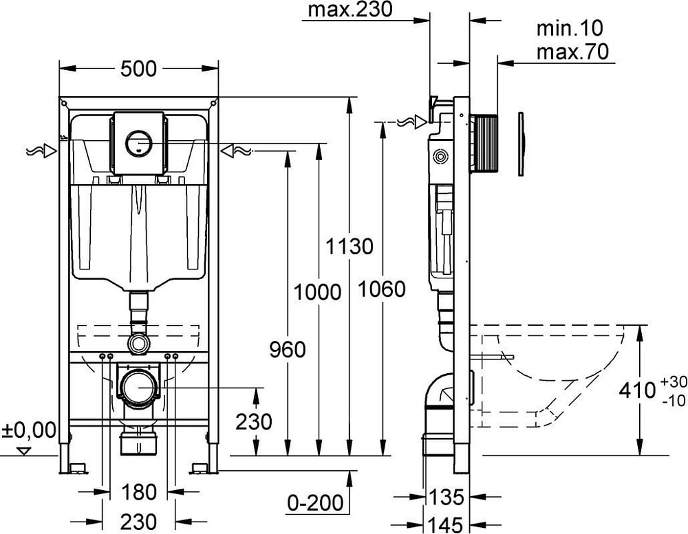 Система инсталляции для унитазов Grohe Rapid SL 38813001, 4 в 1 с кнопкой смыва
