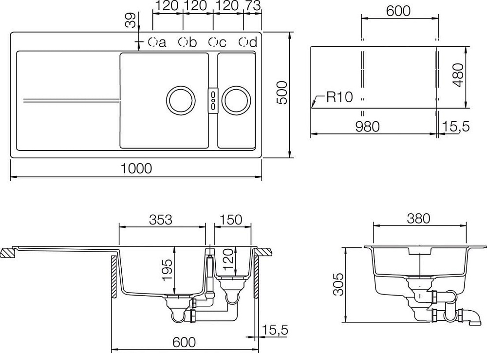 Мойка кухонная Schock Horizont 60D (D-150) Cristadur пуро