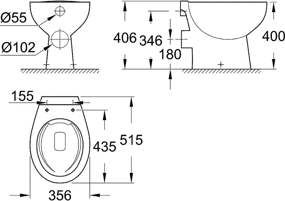 Унитаз приставной напольный Grohe Bau Ceramic 39430000