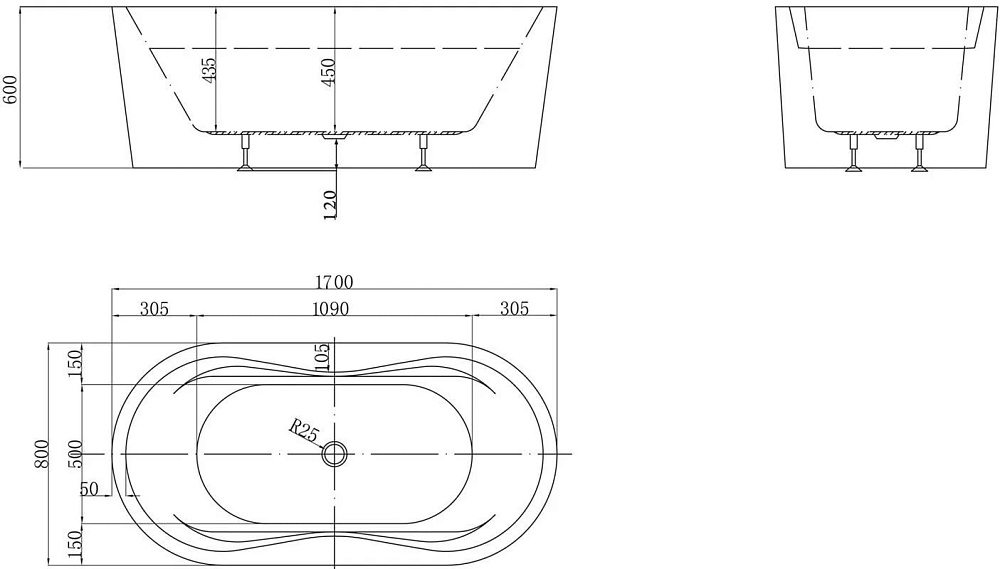 Акриловая ванна BelBagno 170x80 см, BB407-1700-800