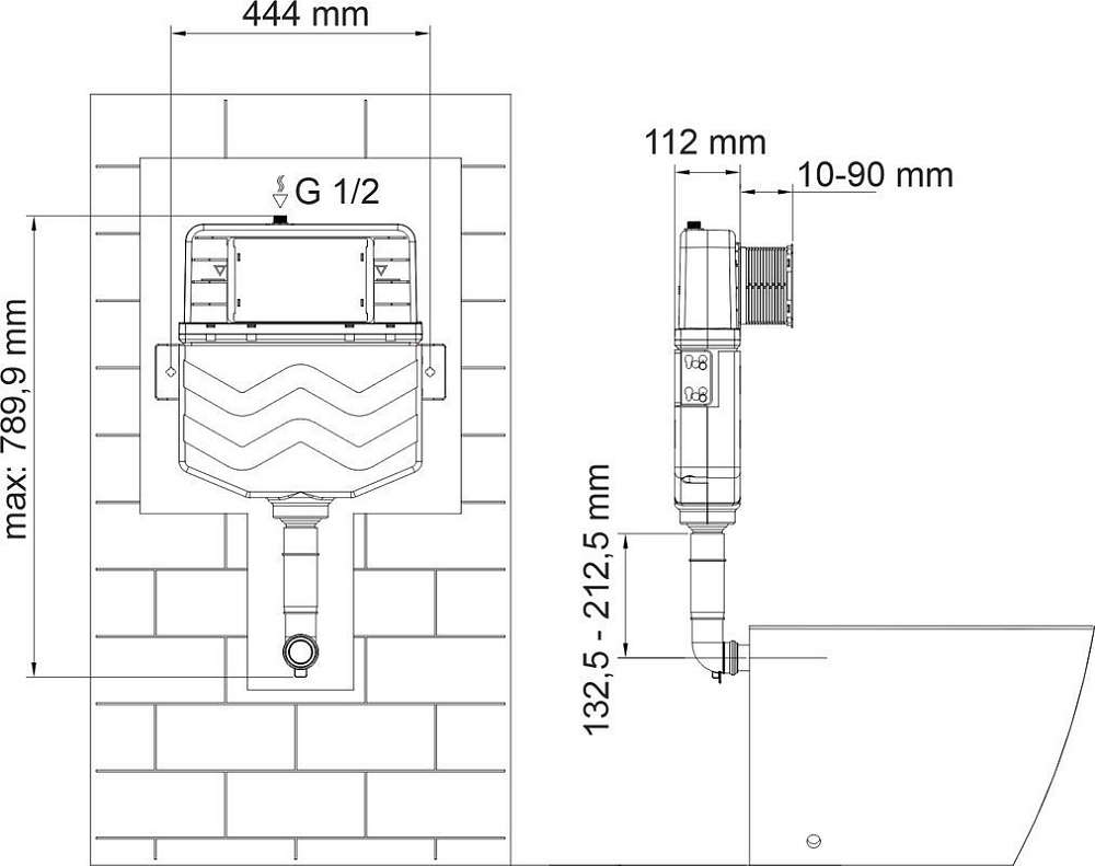 Смывной бачок скрытого монтажа Wasserkraft Aller 10TLT.031.ME.MB01, с кнопкой смыва черной матовой