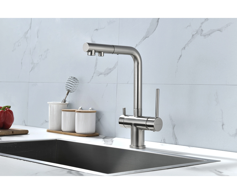 Смеситель для кухни Paulmark Serpentine Se213222-BS брашированная сталь