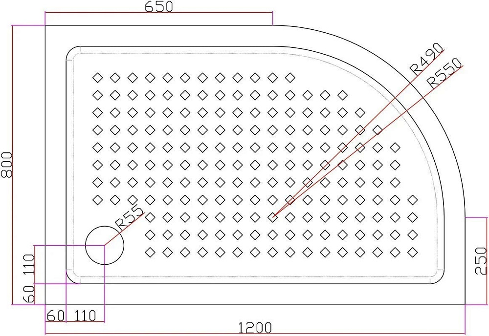 Поддон для душа Cezares Tray TRAY-A-RH-120/80-550-15-W-R R 120х80 R, с сифоном