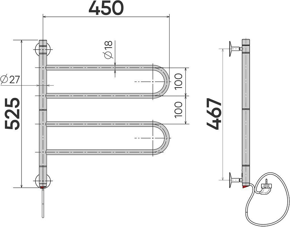 Полотенцесушитель электрический Indigo Veter 2P VTE50-45