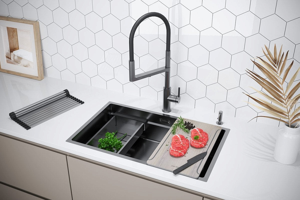 Мойка кухонная Paulmark Next-Multi Sink 74 UNI PM787445-GM вороненая сталь