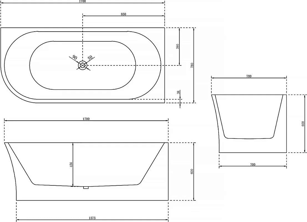 Акриловая ванна Abber 170x80 см, правая, AB9257-1.7 R