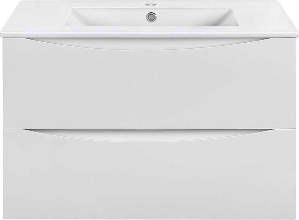 Тумба под раковину без столешницы Vincea Mia Slim 80, подвесная, 2 ящика, белая глянцевая