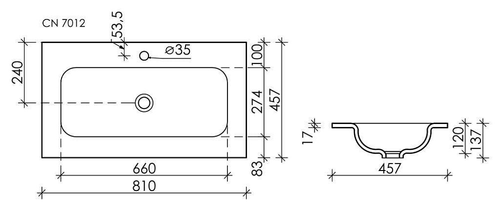Мебельная раковина Ceramicanova Grace прямоугольная черная матовая 81 см CN7012MB