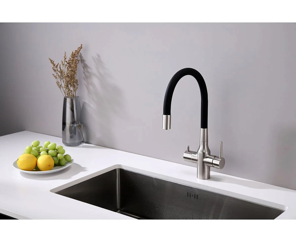 Смеситель для кухни Paulmark Salix Sa213419-BS, с гибким изливом,  брашированная сталь