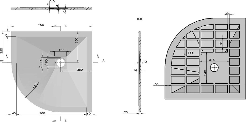 Поддон для душа Vincea VST-4SQ9090A 90x90 антрацит