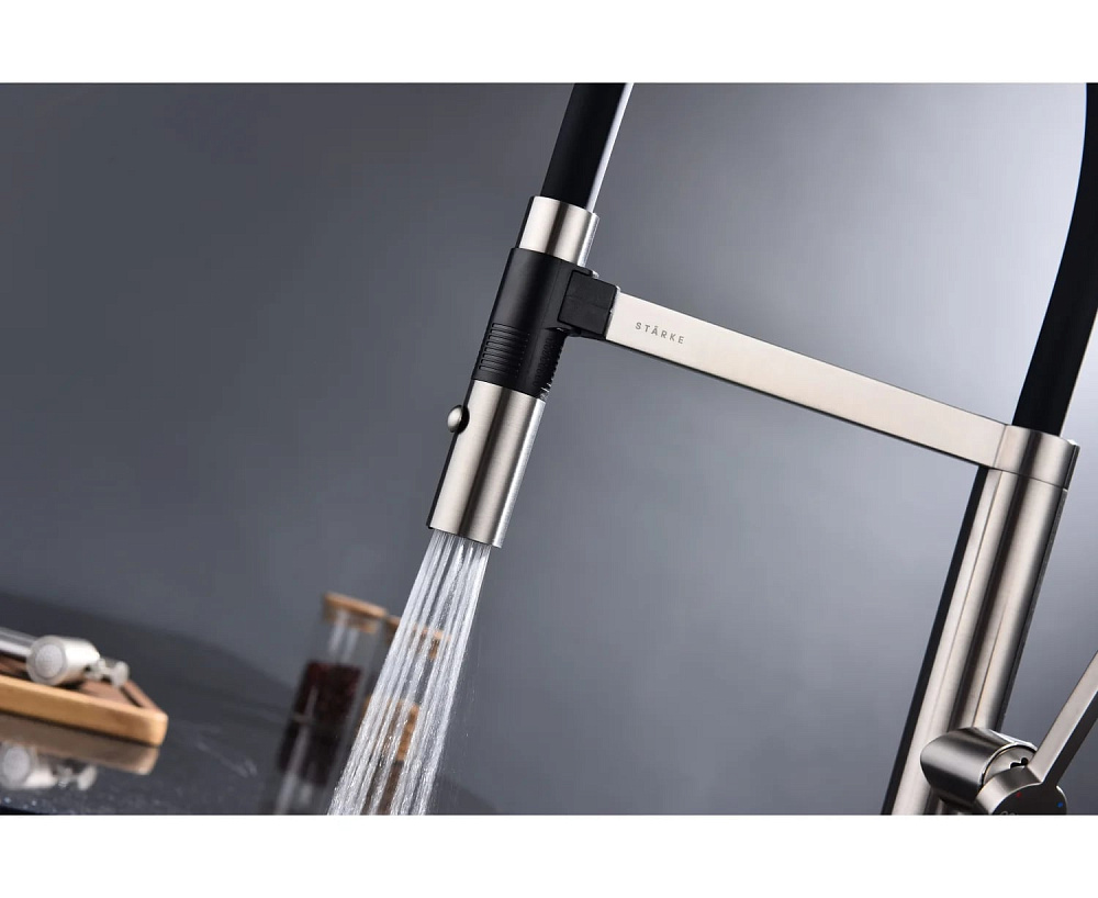 Смеситель для кухни Paulmark Leader Le214101-BS, с гибким изливом, брашированная сталь