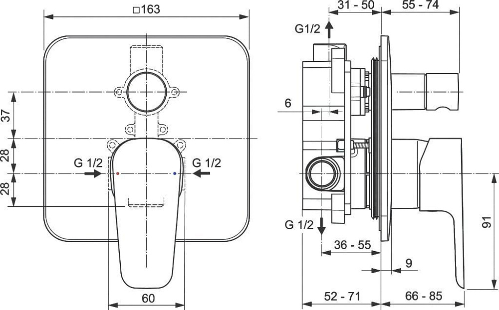 Комплект для ванной Ideal Standard Esla BD002XC С ВНУТРЕННЕЙ ЧАСТЬЮ
