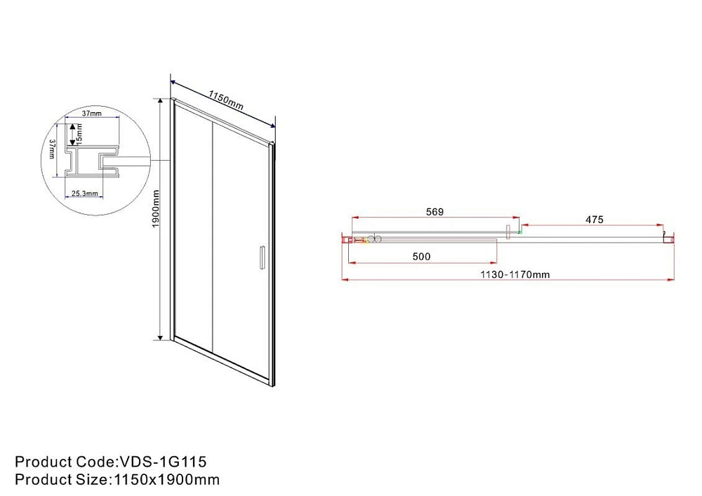 Душевая дверь в нишу Vincea Garda VDS-1G115CLG 115 см, профиль брашированное золото, стекло прозрачн