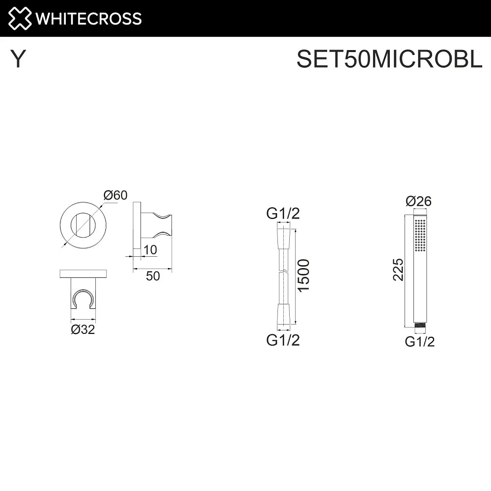 Душевой гарнитур WHITECROSS SET50MICROBL, черный матовый