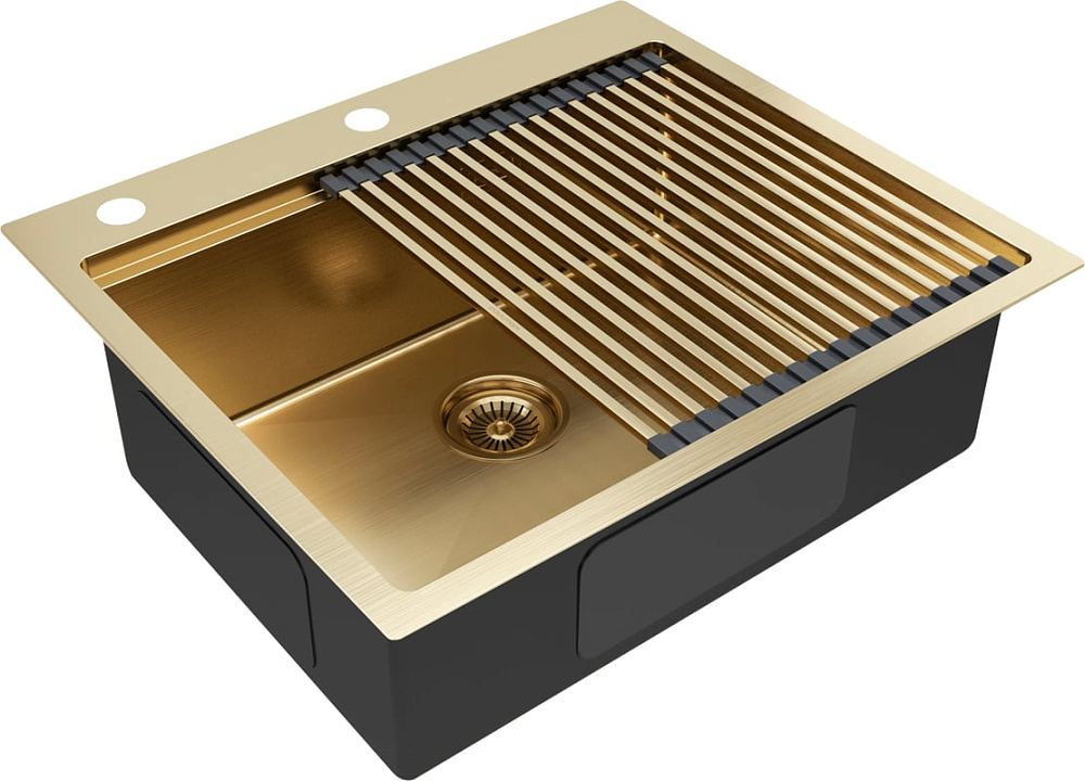 Мойка кухонная Paulmark Kroner-Pro + Pro PM705951-BG+R405-BG брашированное золото