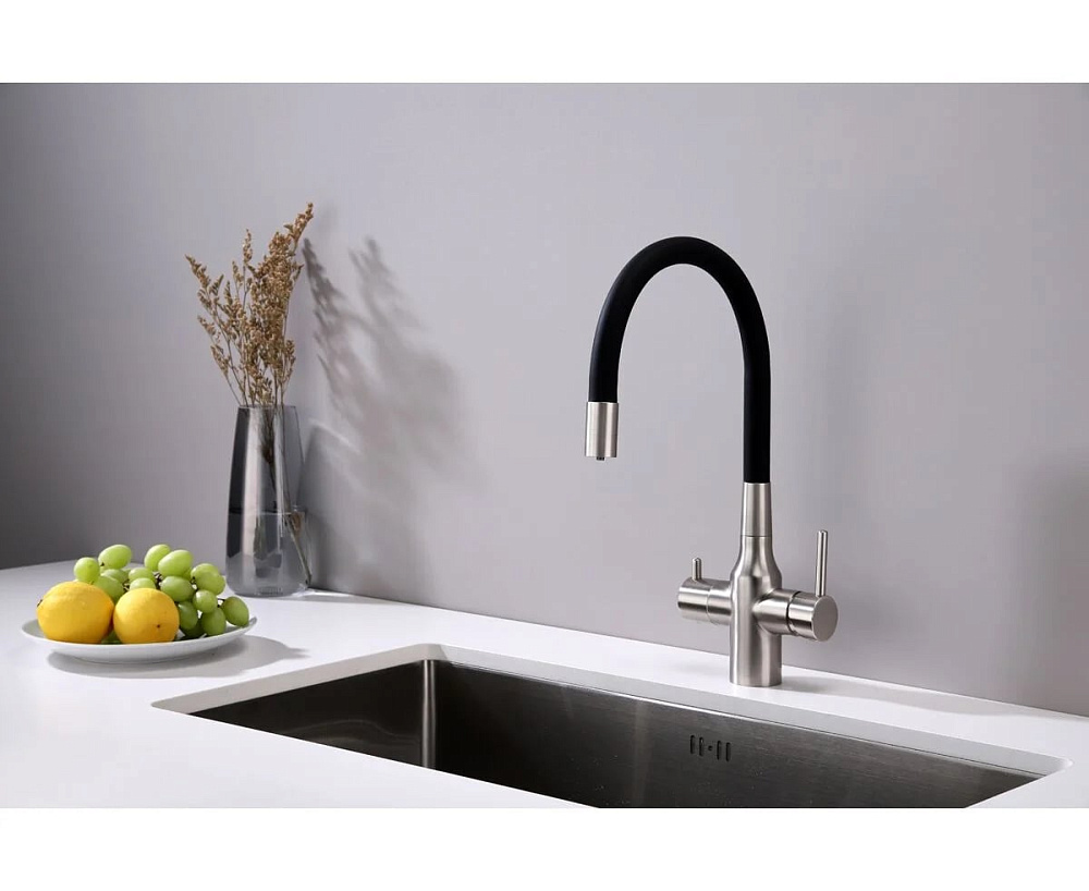 Смеситель для кухни Paulmark Salix Sa213419-BS, с гибким изливом,  брашированная сталь