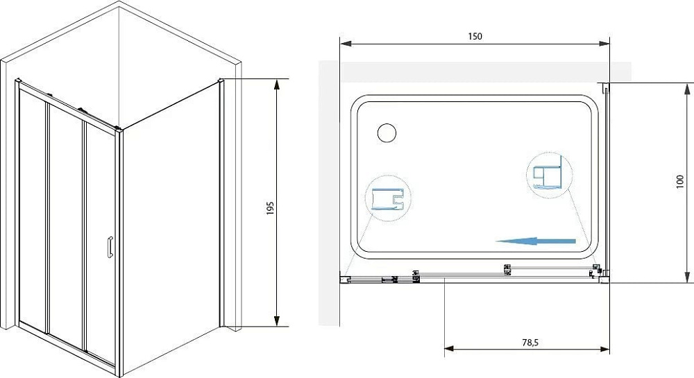 Душевой уголок RGW Passage PA-73 150x100x195 прозрачный