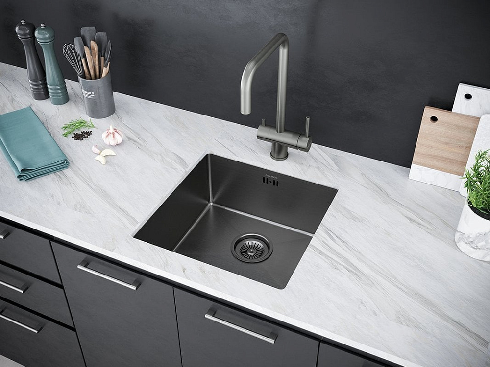 Мойка кухонная Paulmark Gerberg PM254444-GM вороненая сталь