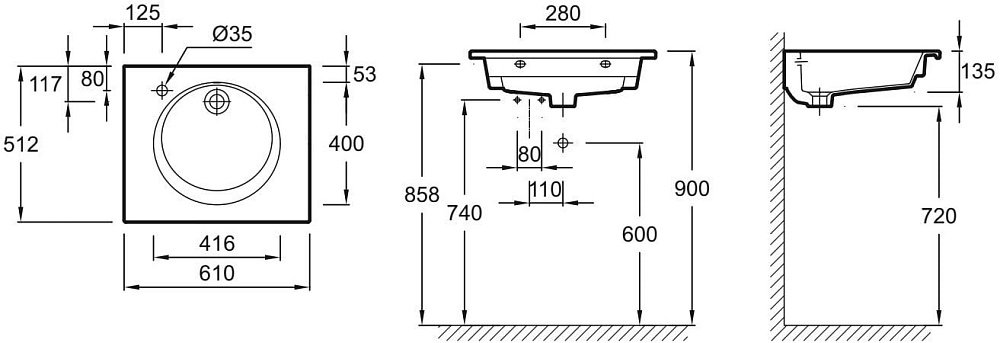 Мебельная раковина Jacob Delafon Odeon Rive Gauche EXBA112-Z-00 60 см