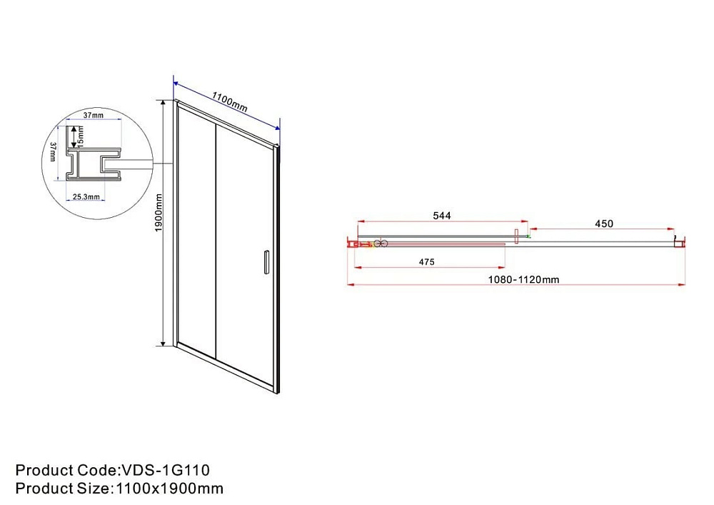 Душевая дверь в нишу Vincea Garda VDS-1G110CLGM 110 см, профиль вороненая сталь, стекло прозрачное