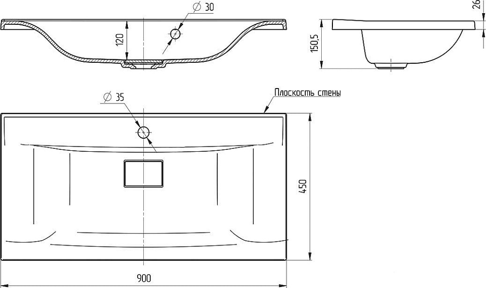 Мебельная раковина Vincea VCB-3M900B 90 см, черная