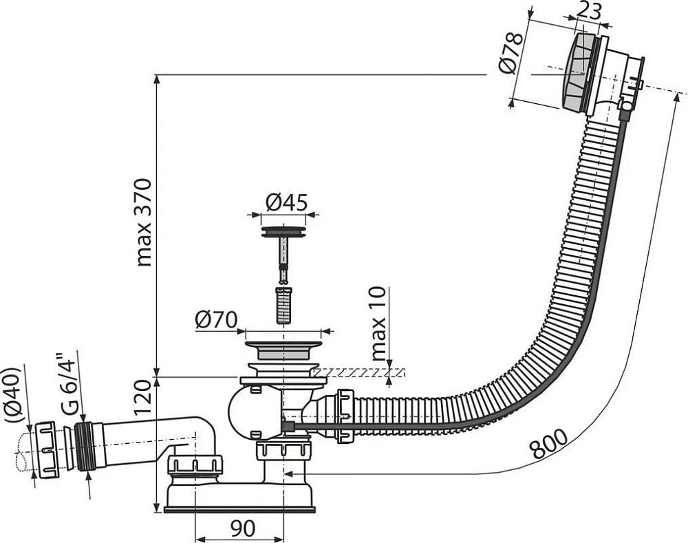 Слив-перелив AlcaPlast A55K-80-VE-01