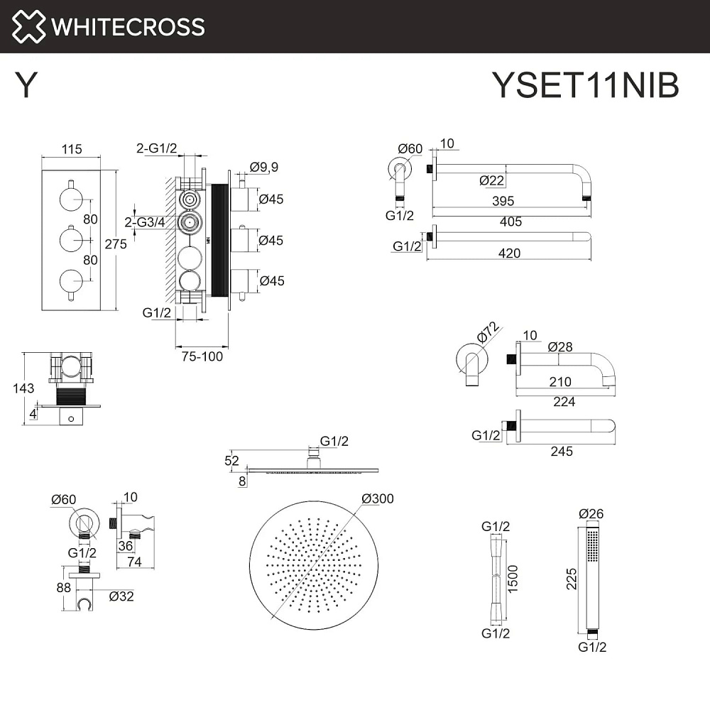 Душевой комплект WHITECROSS Y YSET11NIB, С ВНУТРЕННЕЙ ЧАСТЬЮ, брашированный никель