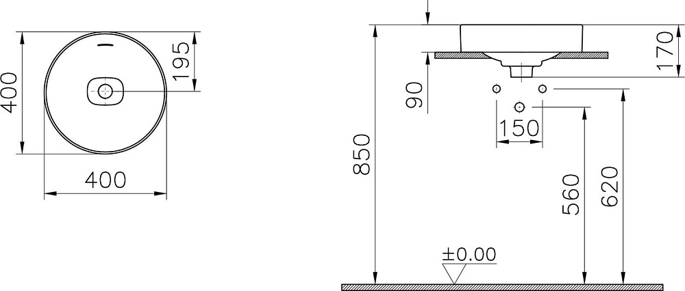 Накладная раковина VitrA Metropole 7532B003-0673 40 см, белая