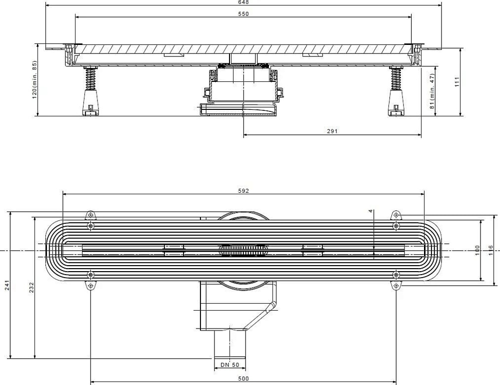 Душевой трап (лоток) Pestan Confluo Slim Line 550, с решеткой