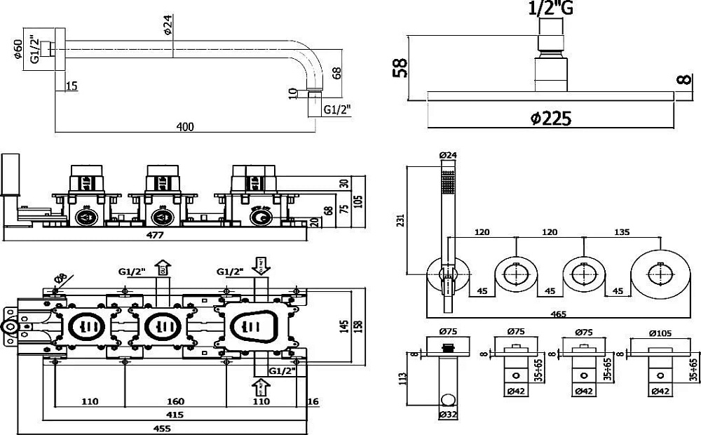 Душевой комплект Paffoni Modular Box KITMB000NO, С ВНУТРЕННЕЙ ЧАСТЬЮ, черный