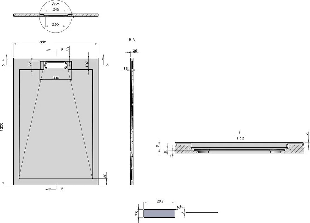Поддон для душа Vincea VST-4SRL8012A 120x80 антрацит