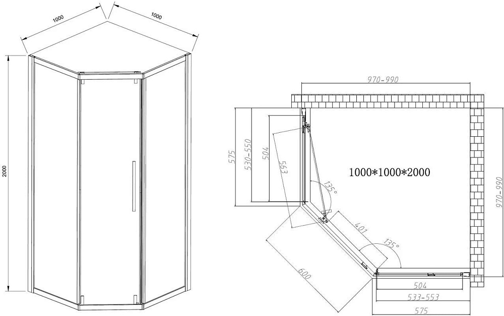 Душевой уголок Vincea Show VSP1-4SH100CLB 100x100, профиль черный