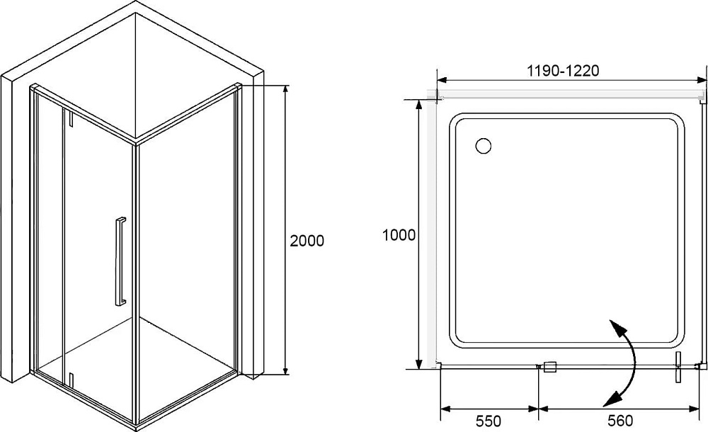 Душевой уголок RGW Stilvoll SV-03+100 см (119-122)x100x200 профиль хром, стекло прозрачное