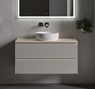 Тумба с раковиной Sancos Snob R 100 см, beige soft, столешница бежевая, раковина CN6022