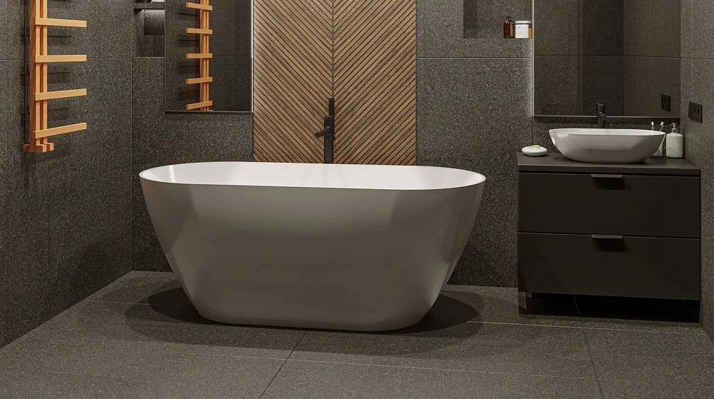Ванна из искусственного камня WHITECROSS Coral A 165x75 см, отдельностоящая, белая, овальная, с донн