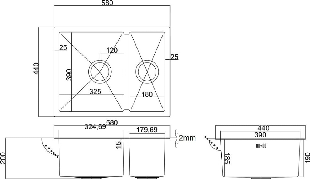 Мойка кухонная Zorg Light ZL R 580-2-440 GRAFIT графит
