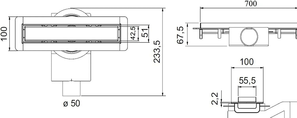 Душевой трап (лоток) Plumberia Selection PSM Modular 70 см, золото брашированное