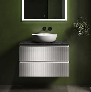 Тумба с раковиной Sancos Snob R 80 см, bianco, столешница черный мрамор, раковина CN5024