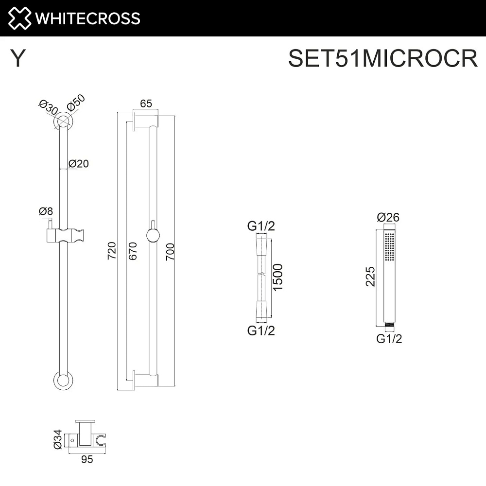 Душевой гарнитур WHITECROSS SET51MICROCR, хром