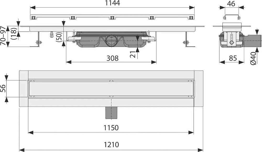 Душевой трап (лоток) AlcaPlast APZ115-1150 с решеткой под плитку