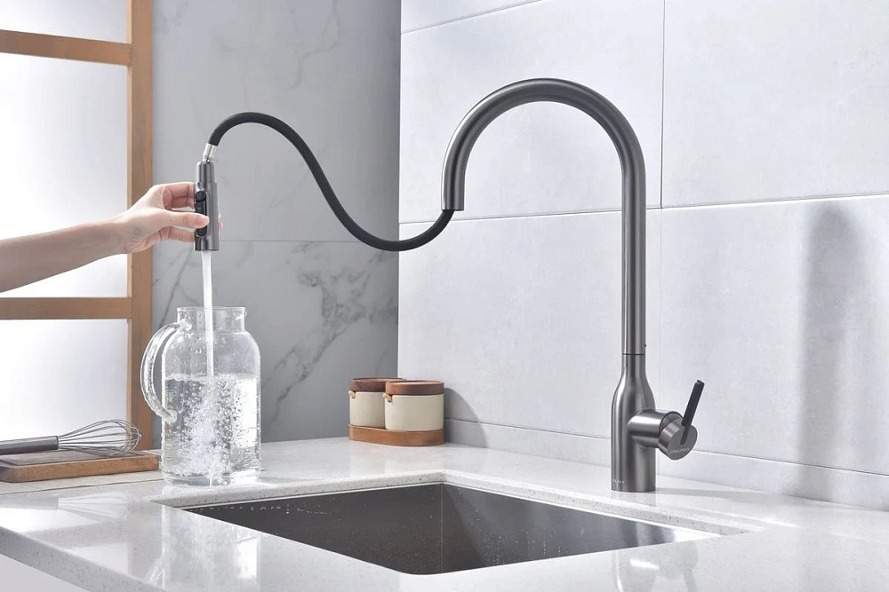 Смеситель для кухни Paulmark Universal Un213880-GM вороненая сталь
