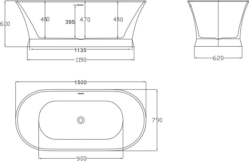 Акриловая ванна BelBagno 150x80 см, BB402-1500-790