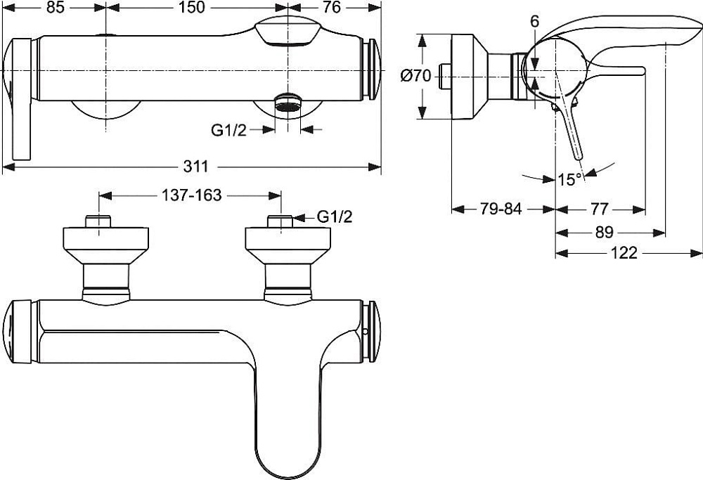 Смеситель для ванны с душем Ideal Standard Melange A4271AA
