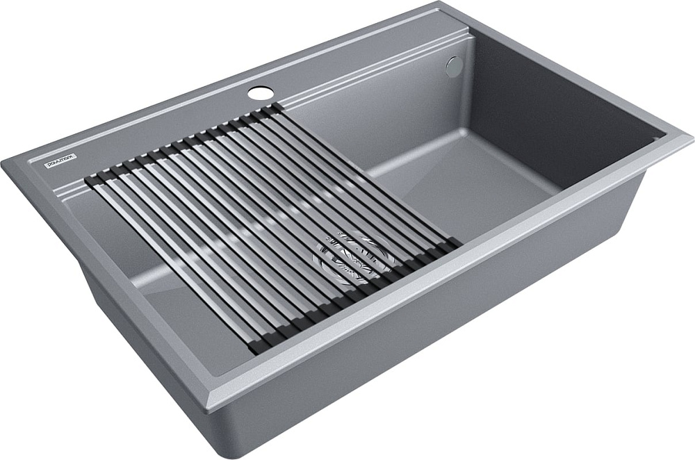 Мойка кухонная Paulmark Stepia + Step PM117551-GRM+R375-BS серый металлик