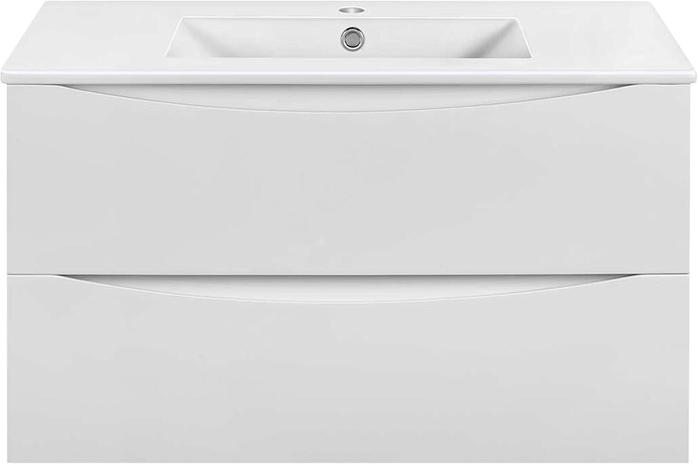 Тумба под раковину без столешницы Vincea Mia Slim 90, подвесная, 2 ящика, белая глянцевая