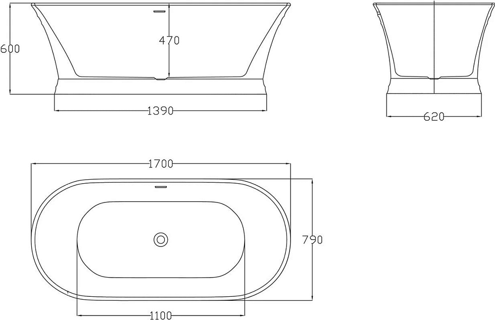 Акриловая ванна BelBagno 170x80 см, BB402-1700-790