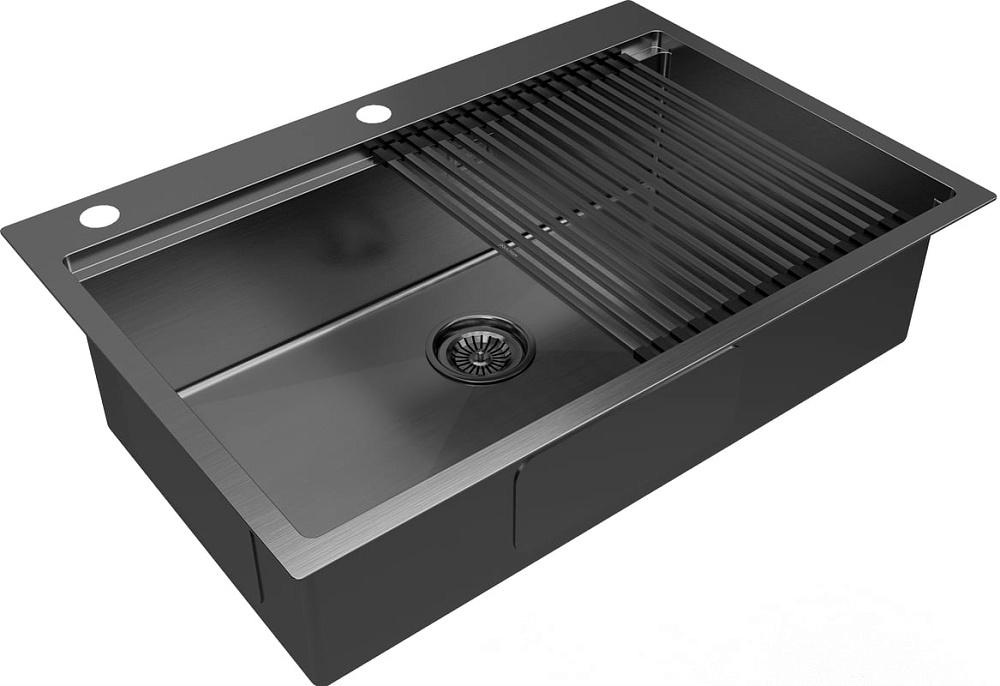 Мойка кухонная Paulmark Kroner-Pro + Pro PM707551-GM+R405-GM вороненая сталь