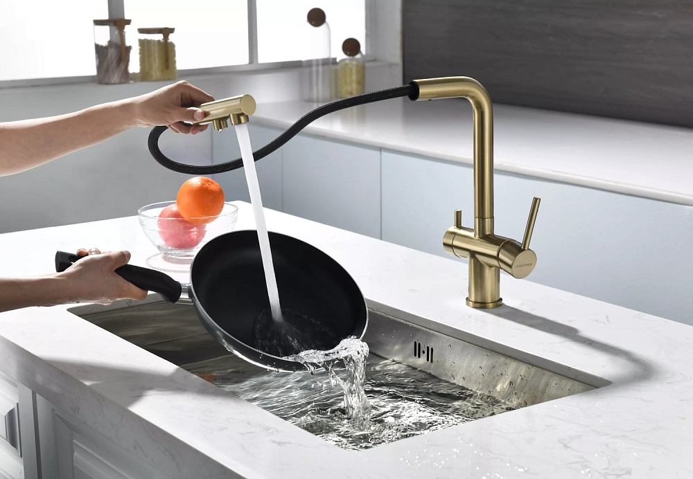 Смеситель для кухни Paulmark Serpentine Se213222-BG золото брашированное