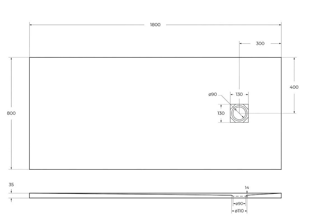 Поддон для душа BelBagno Uno TRAY-MR-UNO-AH-180/80-35-W-BO 180х80, белый, с сифоном