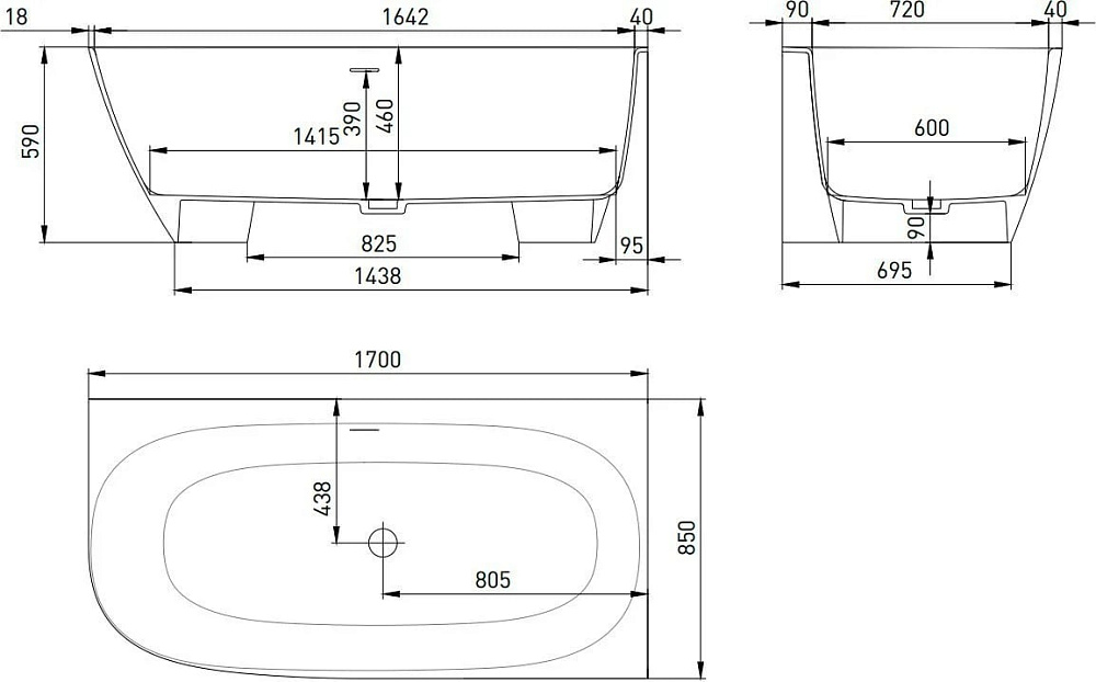 Ванна из искусственного камня Salini Sofia Corner L 170x85 см, угловая, левая, пристенная, матовая б